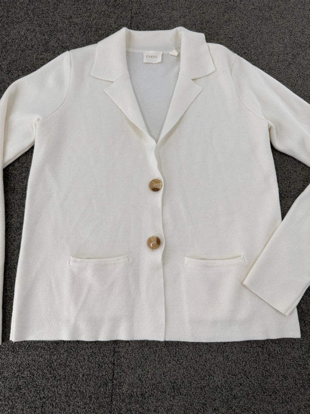 Cyrus Sweater Wm Extra Small XS Cream Knit Two-Button Blazer Cardigan *Flaws